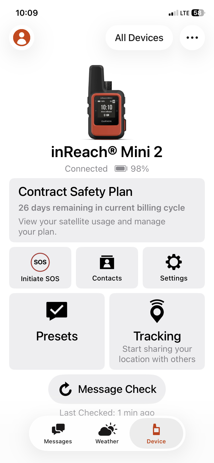 Garmin Messenger Device Menu